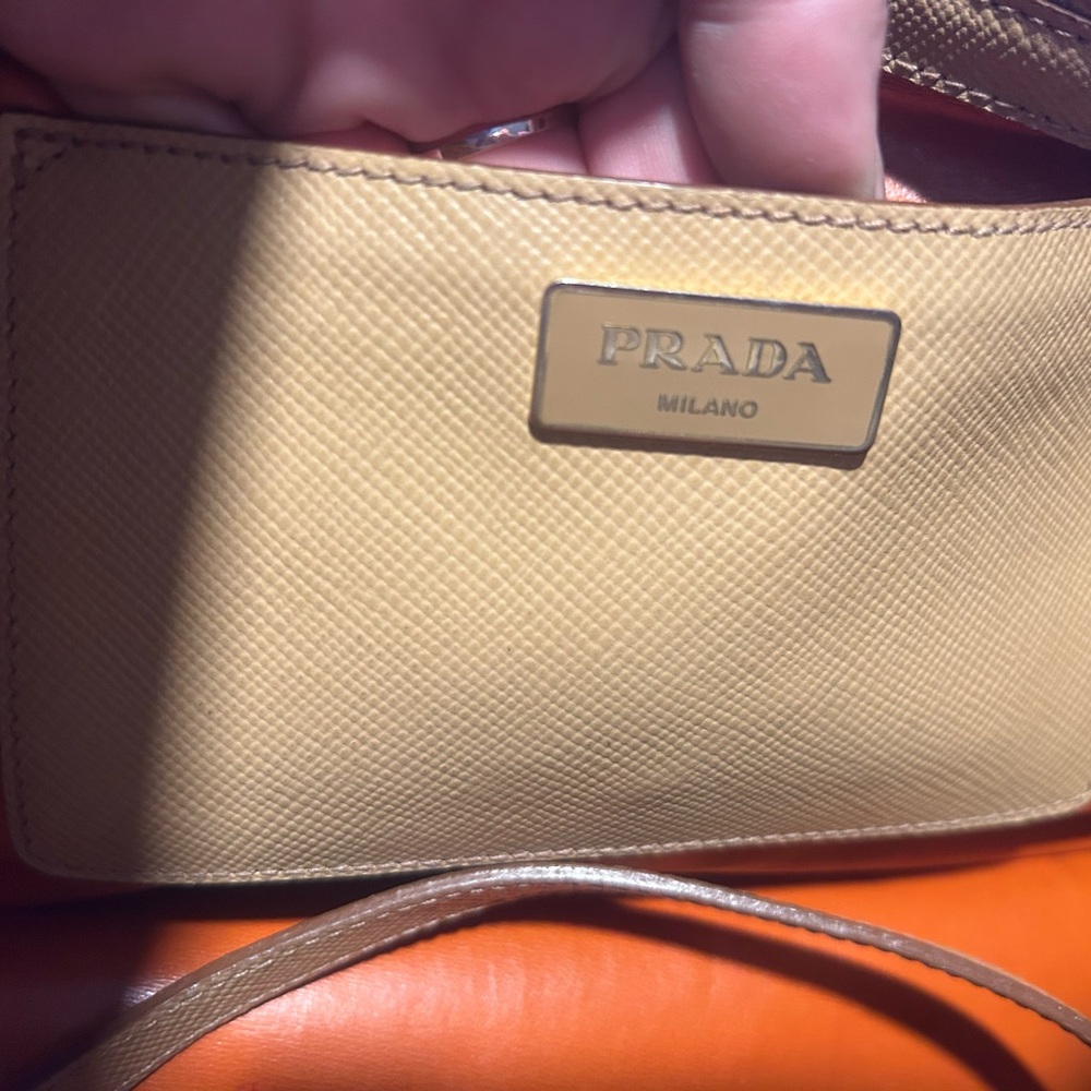 Prada Beige Saffiano Galleria Leather Satchel EUC w/ Pink Scarf and charm - Picture 7 of 16